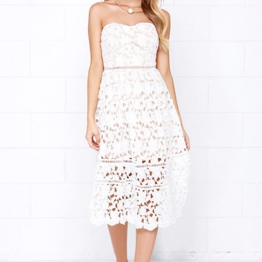 Lulu's Ivory Lace Midi Dress